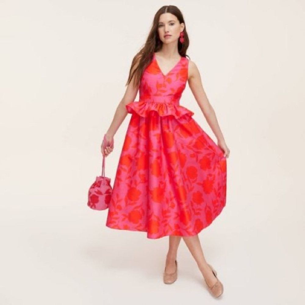 Kate Spade New York Red and Pink Sleeveless V-Neck Midi Dress - Picture 2 of 9